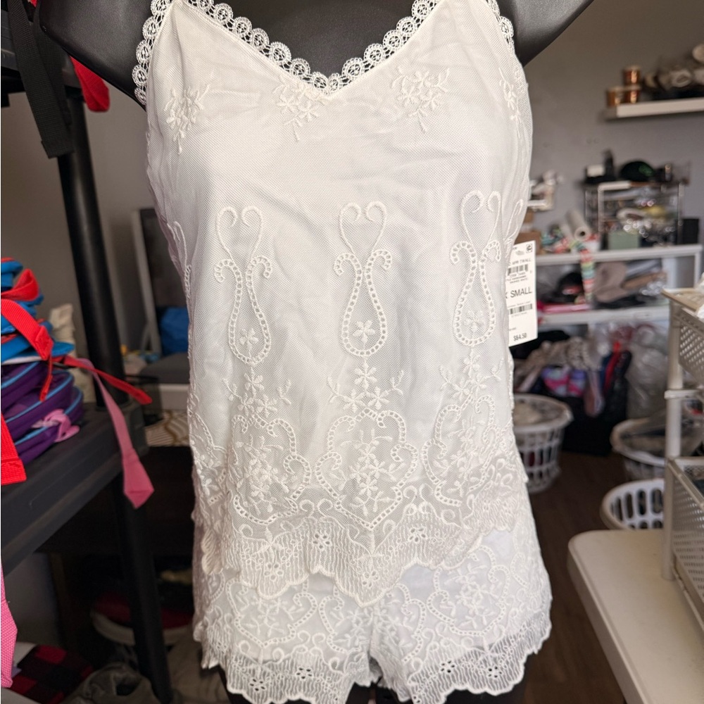INC International Concepts Washed White Lace 2 piece pajama - Picture 2 of 4